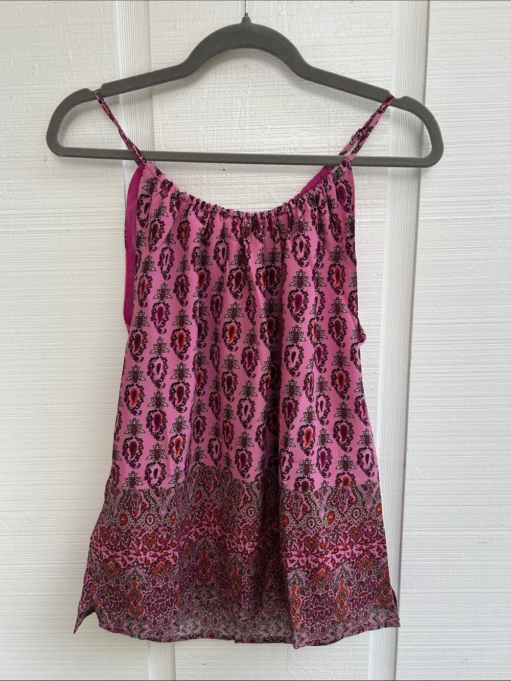 Gold Hawk 100% Silk Boho Prairie Paisley Print Gathered Scoop Neck Tank Blouse S